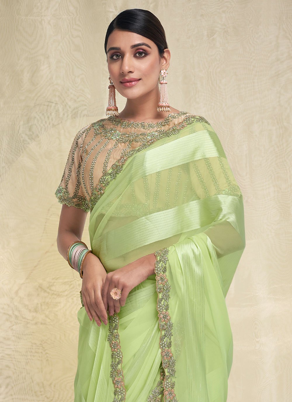 Trendy Saree Georgette Sea Green Plain Saree