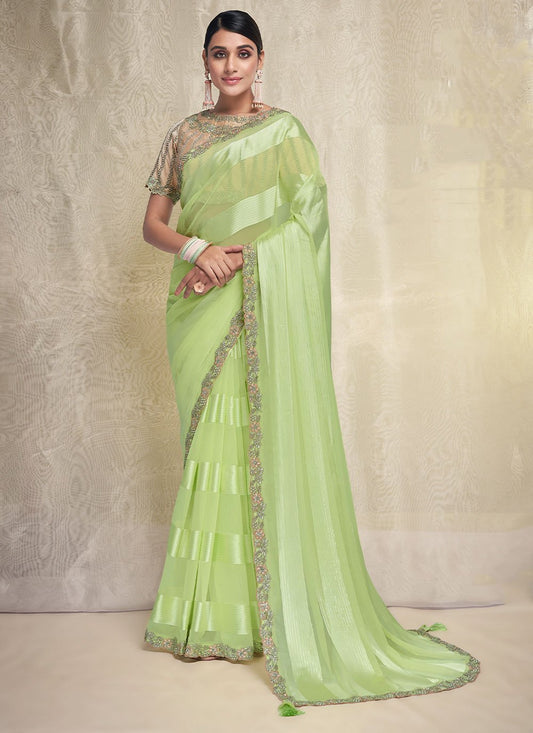 Trendy Saree Georgette Sea Green Plain Saree