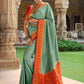 Contemporary Satin Silk Sea Green Patch Border Saree