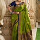 Classic Satin Silk Sea Green Patch Border Saree