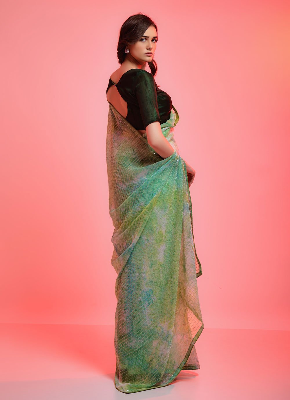 Designer Georgette Sea Green Sequins Saree