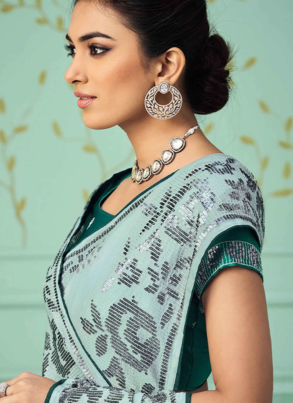 Classic Silk Sea Green Embroidered Saree