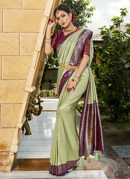 Traditional Saree Silk Sea Green Fancy Work Saree