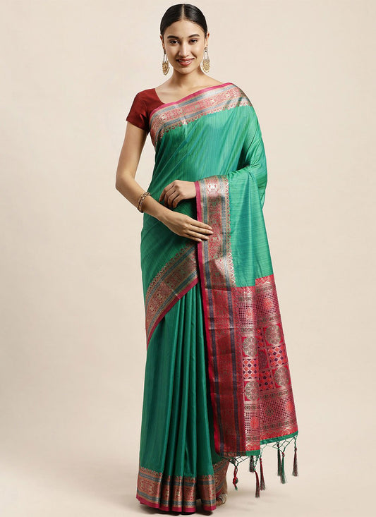 Designer Silk Sea Green Weaving Saree