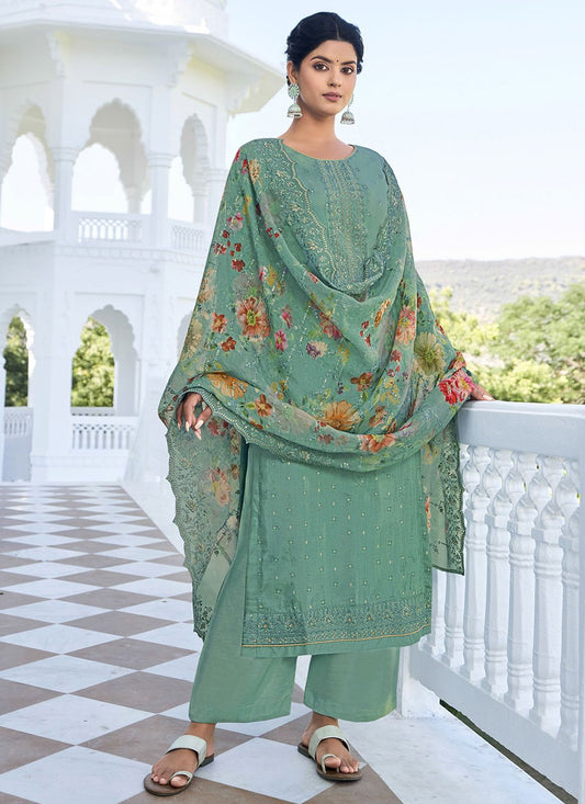 Pakistani Salwar Suit Georgette Sea Green Embroidered Salwar Kameez