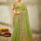 Classic Cotton Linen Sea Green Embroidered Saree