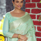 Contemporary Linen Tissue Sea Green Woven Saree