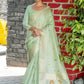 Contemporary Linen Tissue Sea Green Woven Saree