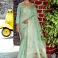 Contemporary Linen Tissue Sea Green Woven Saree