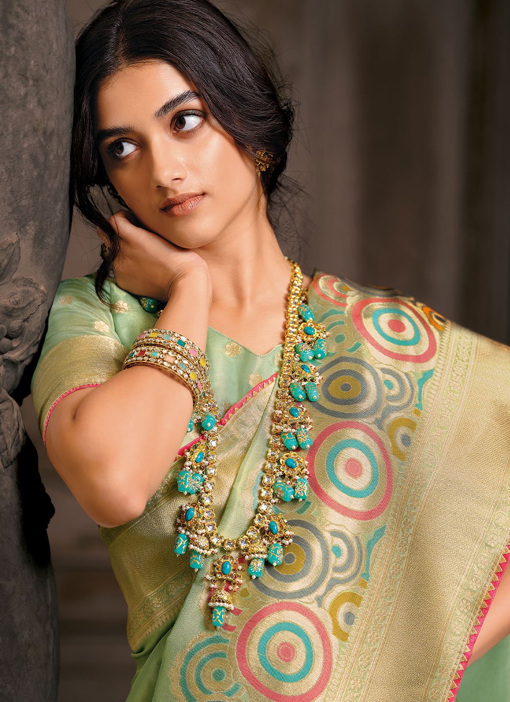 Trendy Saree Silk Tissue Sea Green Weaving Saree