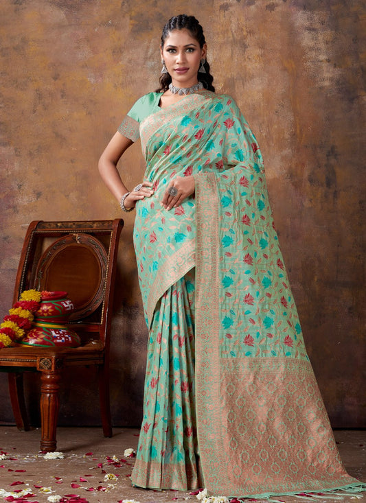 Traditional Saree Banarasi Silk Sea Green Fancy Work Saree