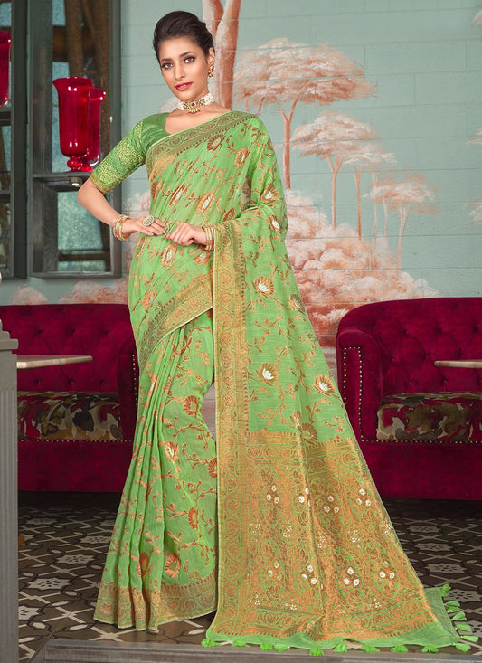 Trendy Saree Organza Sea Green Embroidered Saree