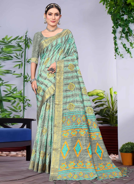 Classic Banarasi Silk Sea Green Patch Border Saree