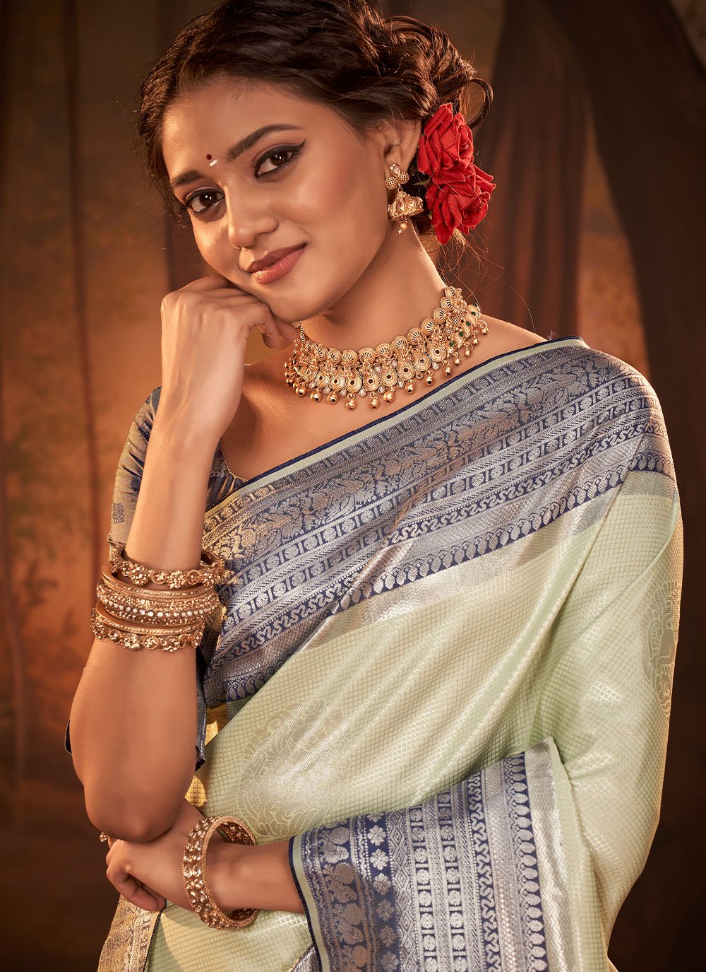 Classic Kanchipuram Silk Sea Green Weaving Saree