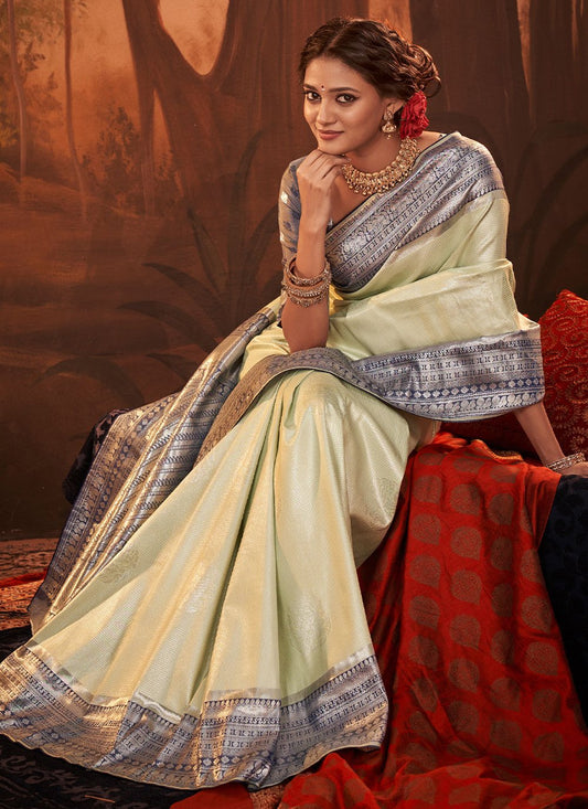 Classic Kanchipuram Silk Sea Green Weaving Saree