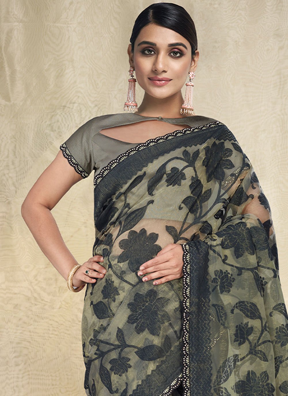 Contemporary Organza Sea Green Weaving Saree