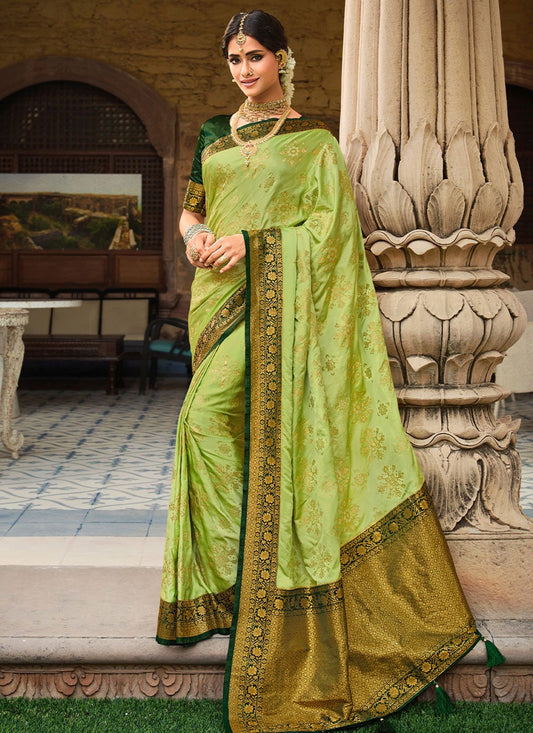 Contemporary Satin Silk Sea Green Patch Border Saree