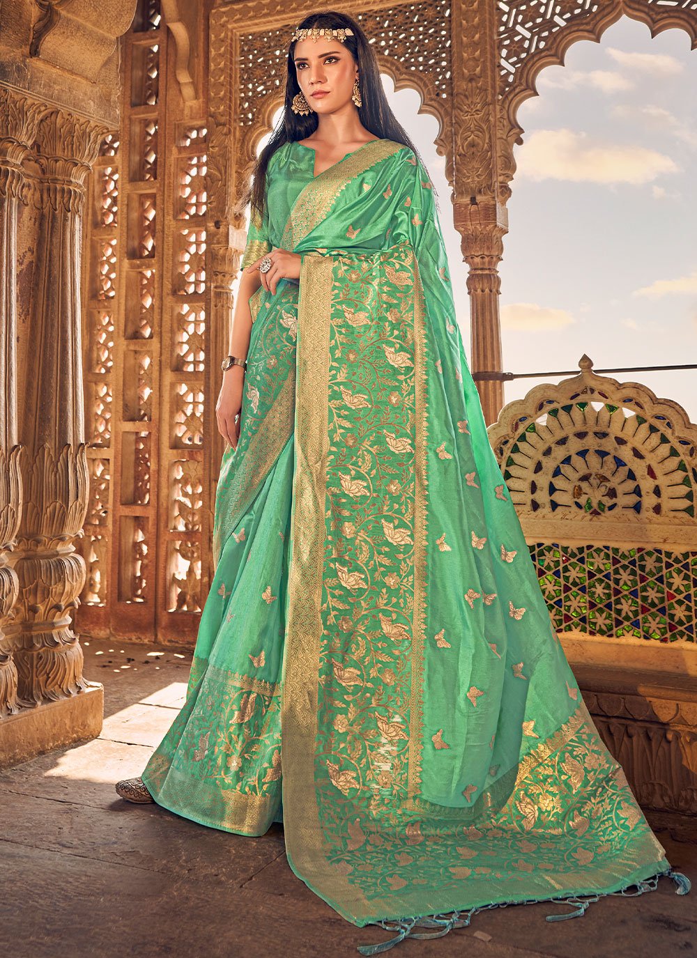 Classic Silk Viscose Sea Green Weaving Saree