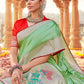Classic Satin Silk Sea Green Weaving Saree