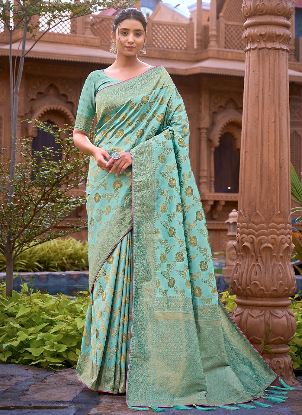 Classic Banarasi Silk Sea Green Weaving Saree