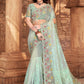 Contemporary Net Sea Green Embroidered Saree
