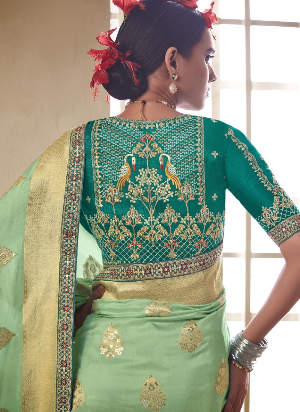 Trendy Saree Silk Sea Green Embroidered Saree