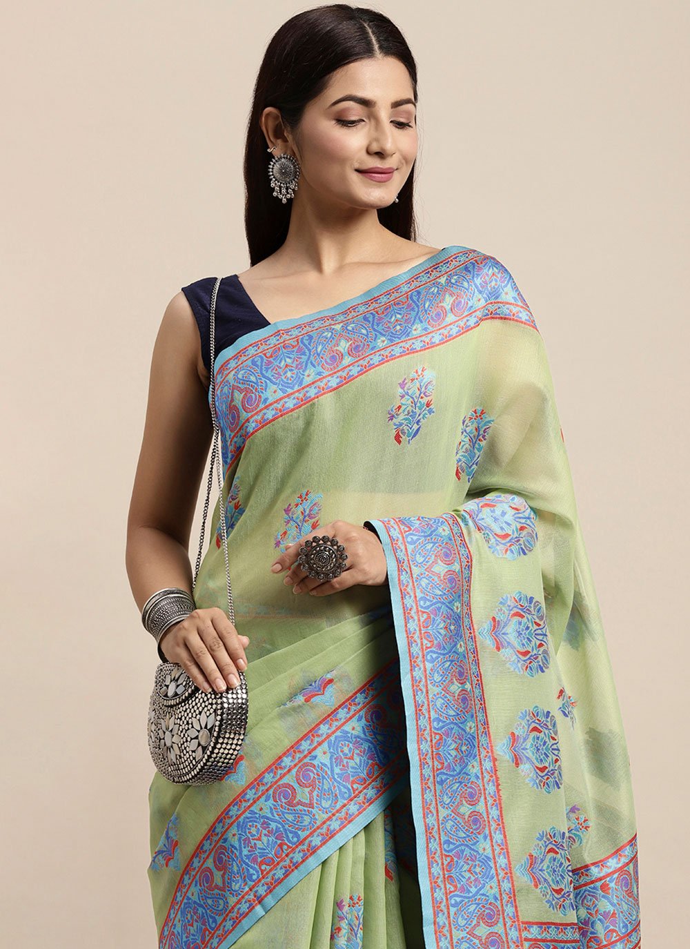 Contemporary Cotton Sea Green Woven Saree