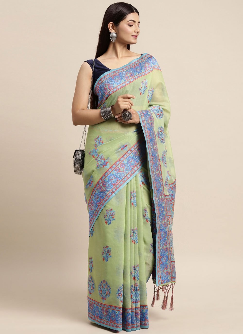 Contemporary Cotton Sea Green Woven Saree