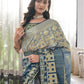 Classic Faux Crepe Aqua Blue Teal Digital Print Saree
