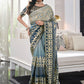 Classic Faux Crepe Aqua Blue Teal Digital Print Saree