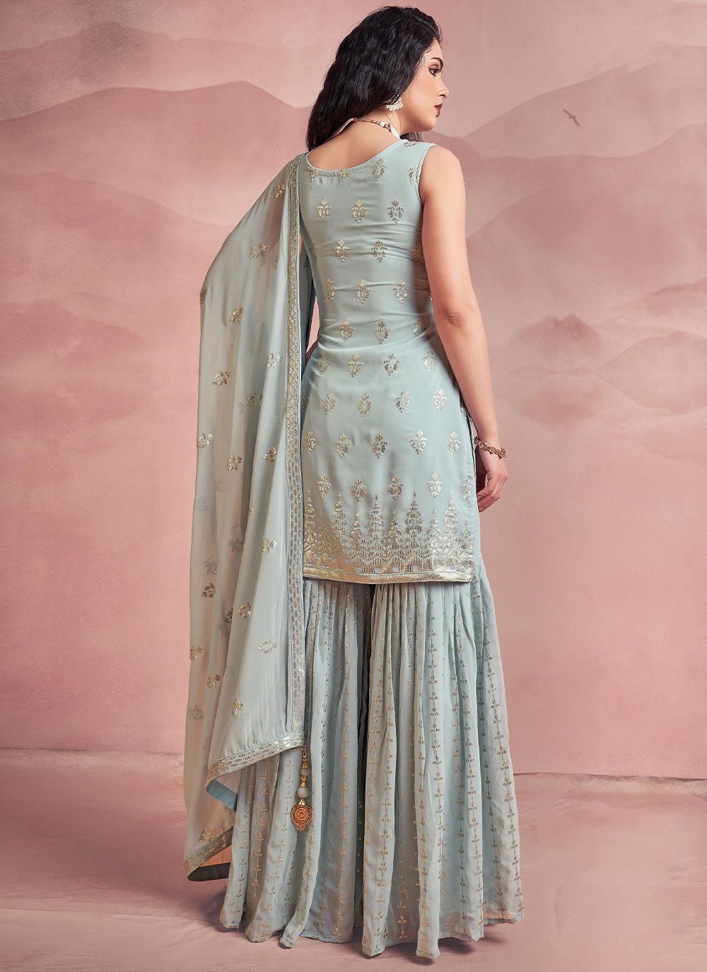 Salwar Suit Georgette Aqua Blue Sequins Salwar Kameez