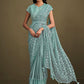 Classic Crepe Silk Aqua Blue Embroidered Saree