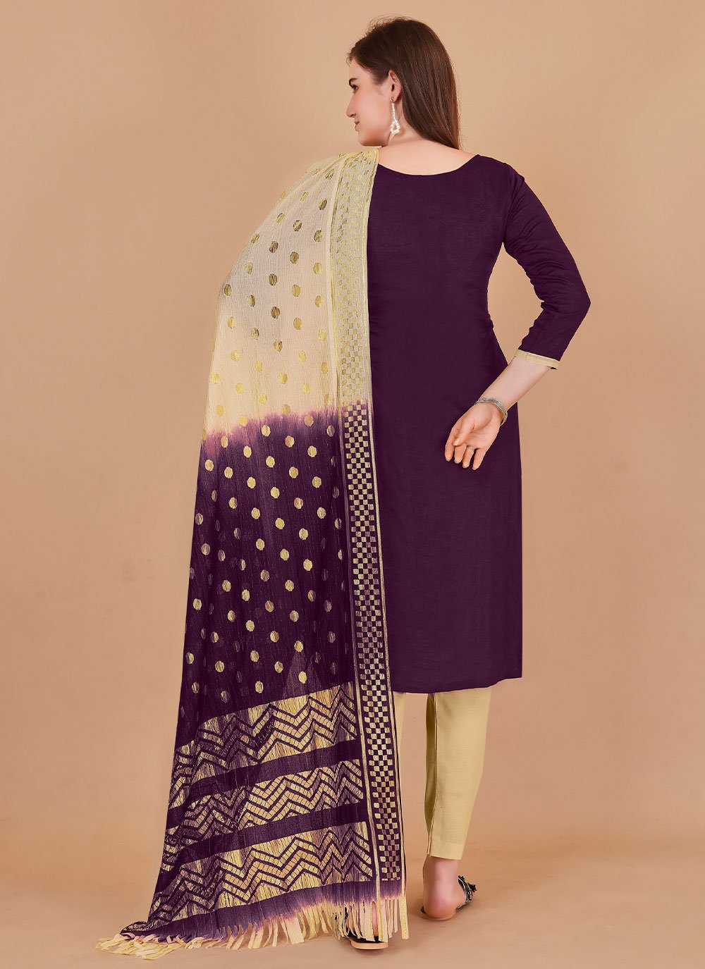 Salwar Suit Banarasi Silk Purple Booti Salwar Kameez