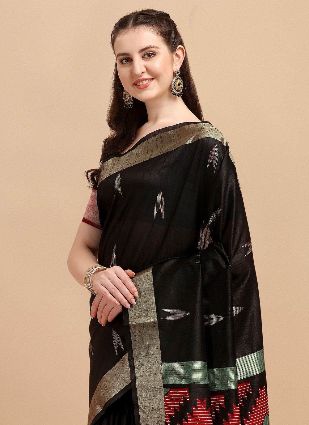 Contemporary Banglori Silk Raw Silk Black Sequins Saree