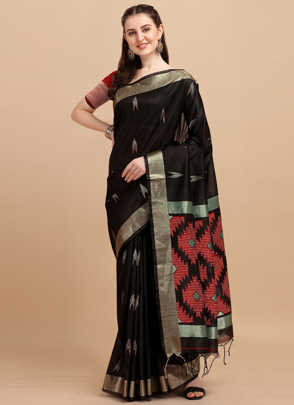 Contemporary Banglori Silk Raw Silk Black Sequins Saree