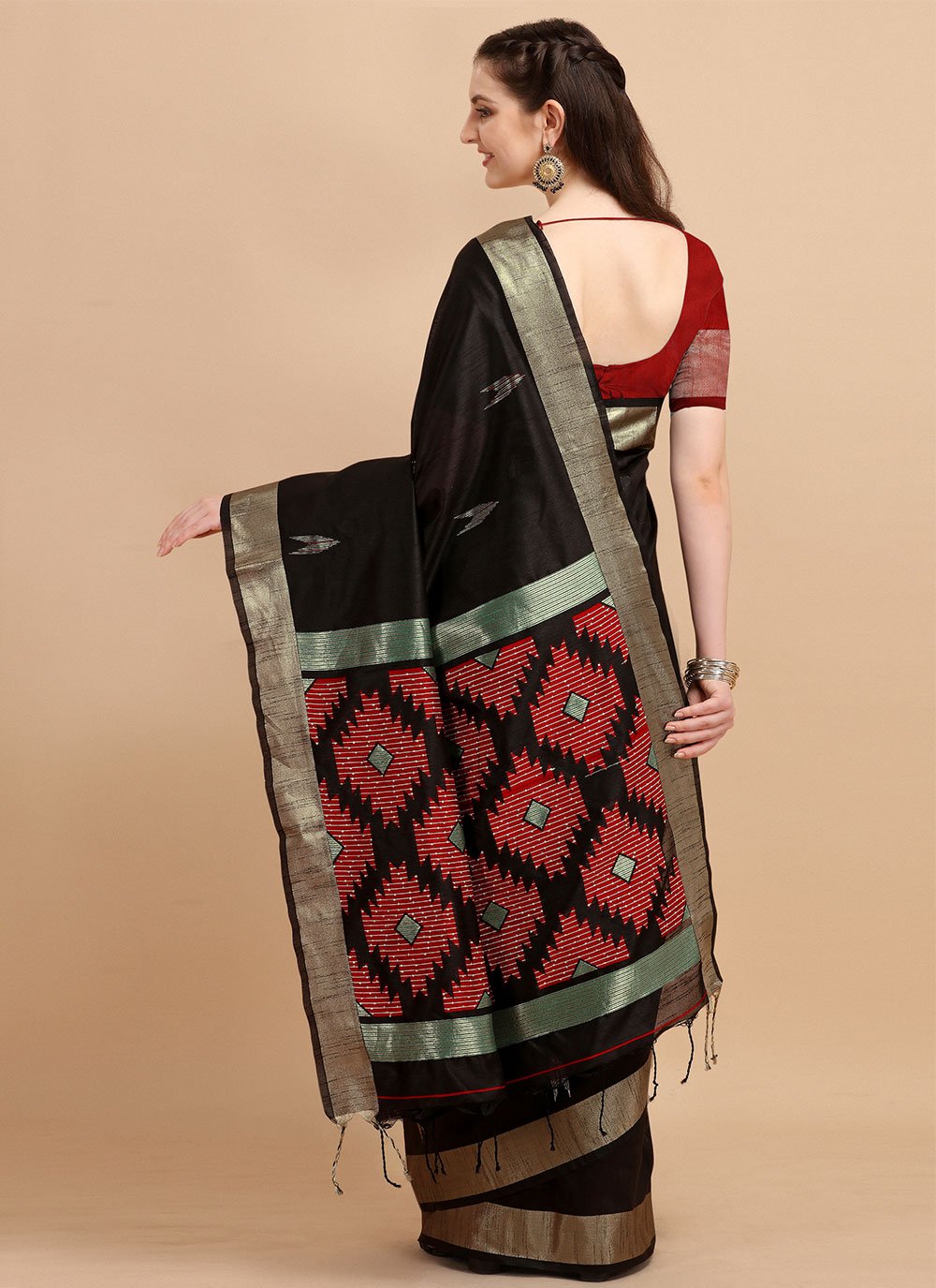 Contemporary Banglori Silk Raw Silk Black Sequins Saree