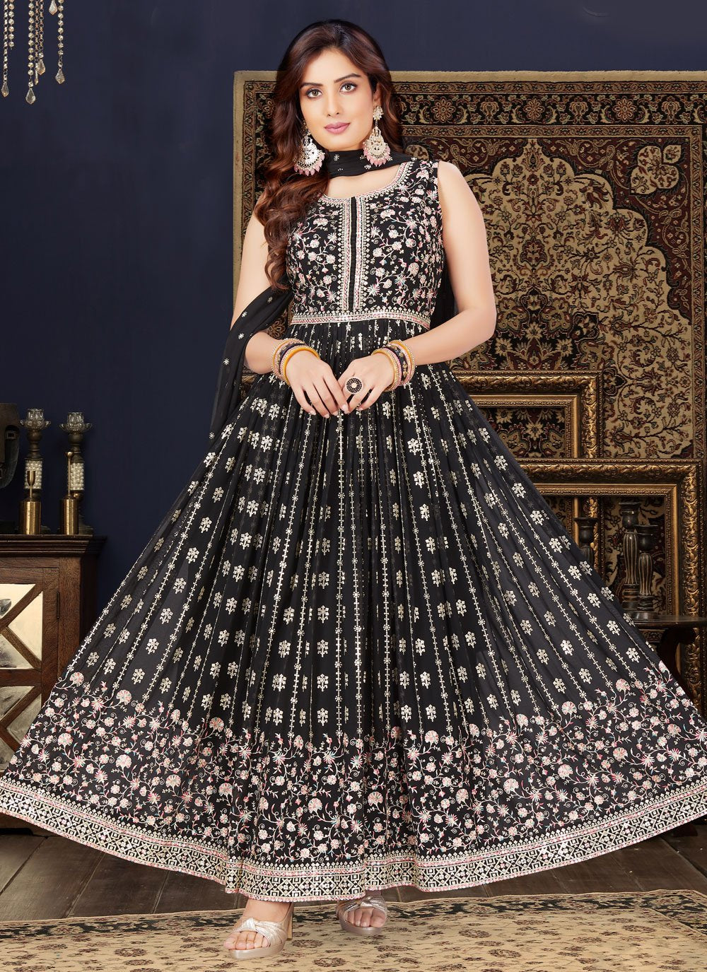 Anarkali Suit Georgette Black Embroidered Salwar Kameez