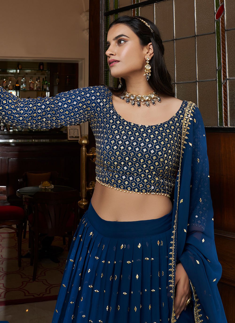 Lehenga Choli Georgette Blue Sequins Lehenga Choli