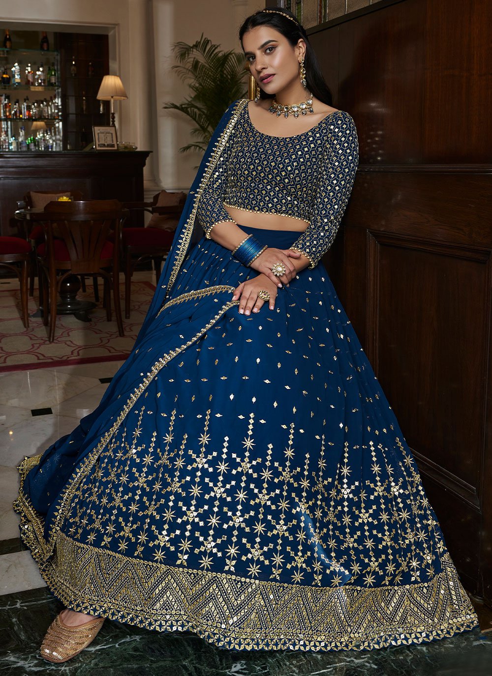 Lehenga Choli Georgette Blue Sequins Lehenga Choli