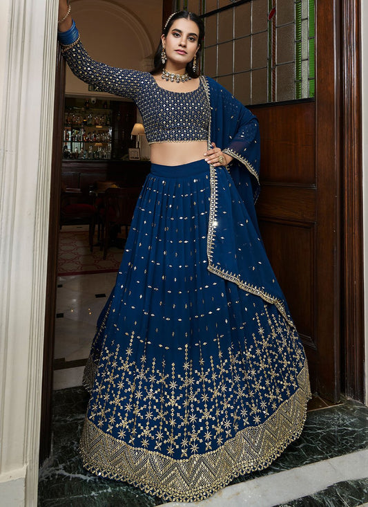 Lehenga Choli Georgette Blue Sequins Lehenga Choli