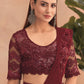 Lehenga Style Saree Net Brown Embroidered Saree