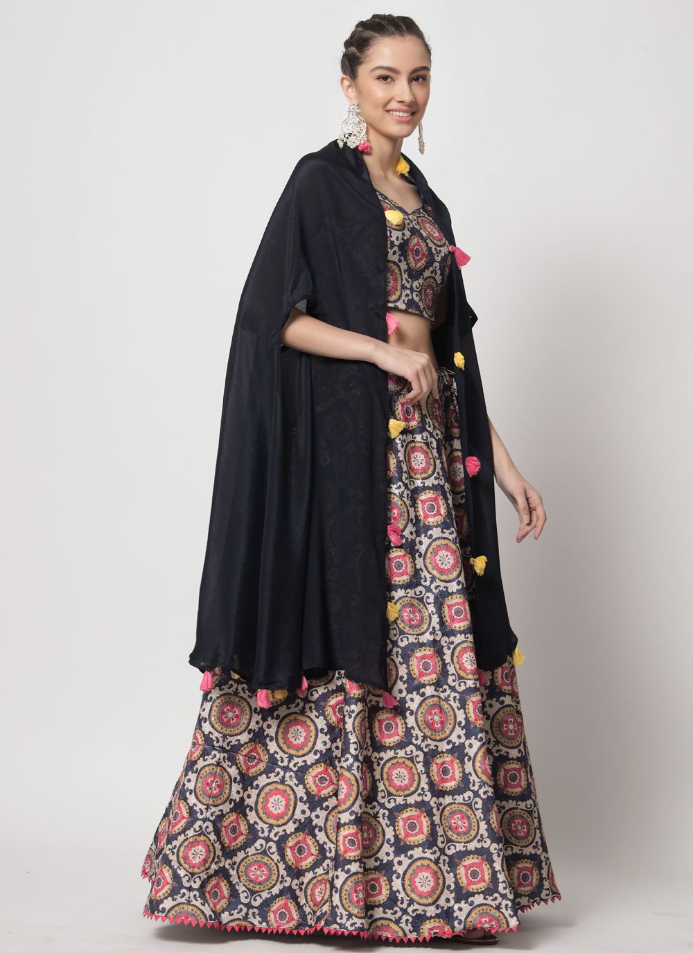 Lehenga Choli Chinon Silk Multi Colour Print Lehenga Choli