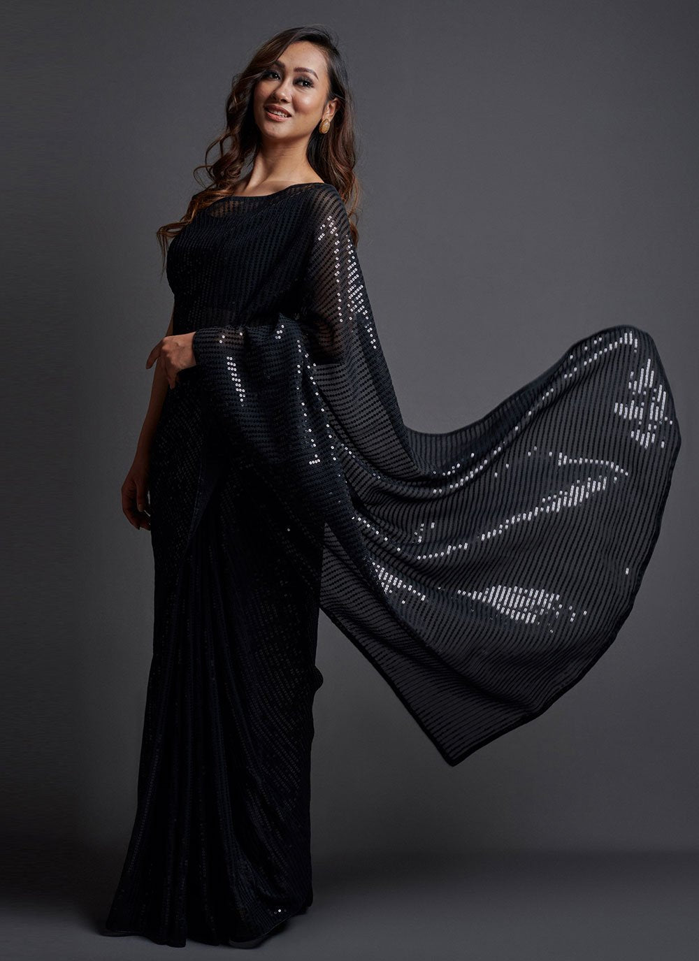 Classic Georgette Silk Black Embroidered Saree