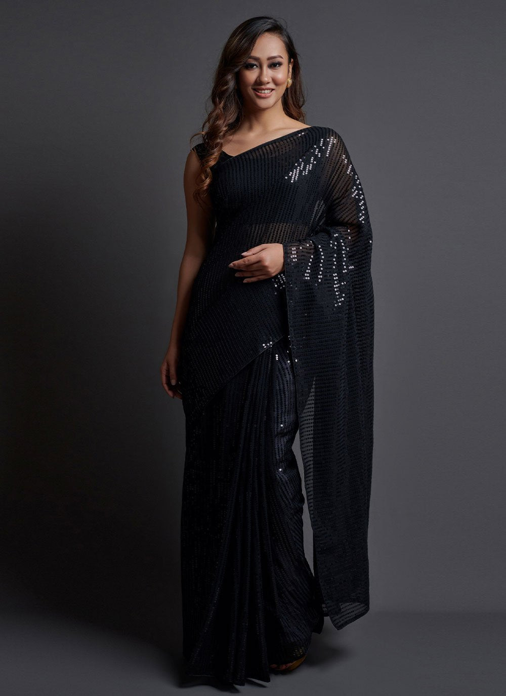 Classic Georgette Silk Black Embroidered Saree