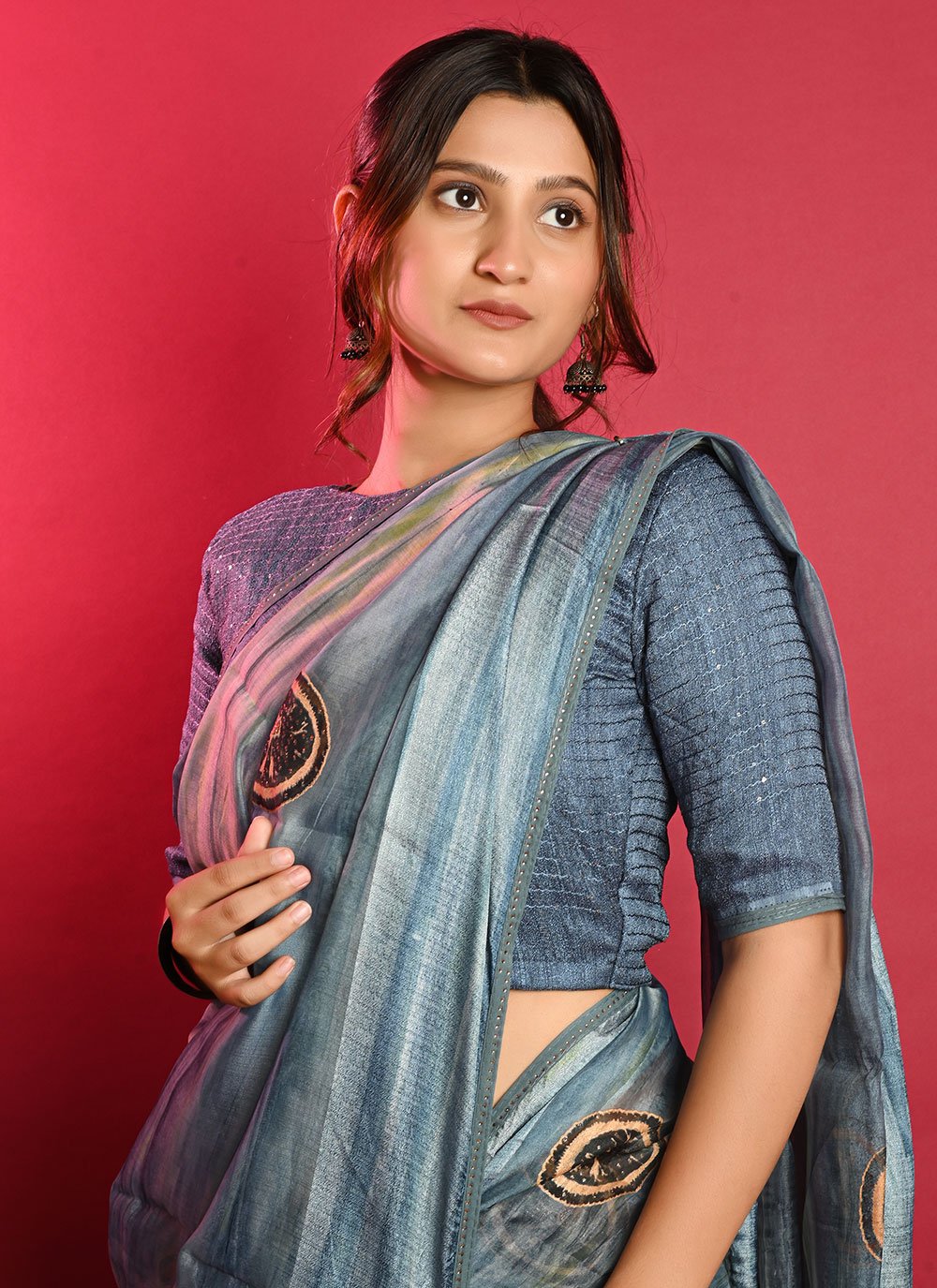 Classic Organza Blue Patch Border Saree