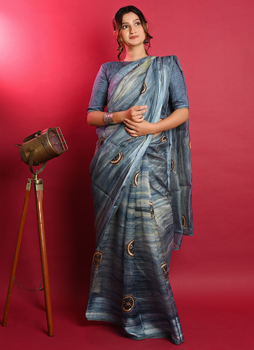 Classic Organza Blue Patch Border Saree