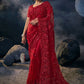 Contemporary Net Red Embroidered Saree