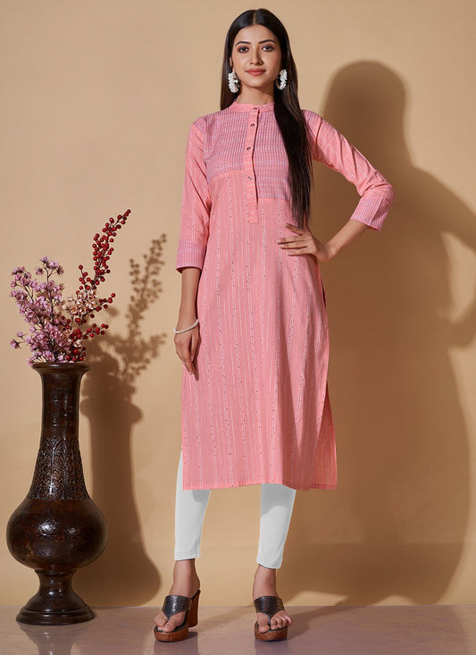 Casual Kurti Cotton Peach Sequins Kurtis