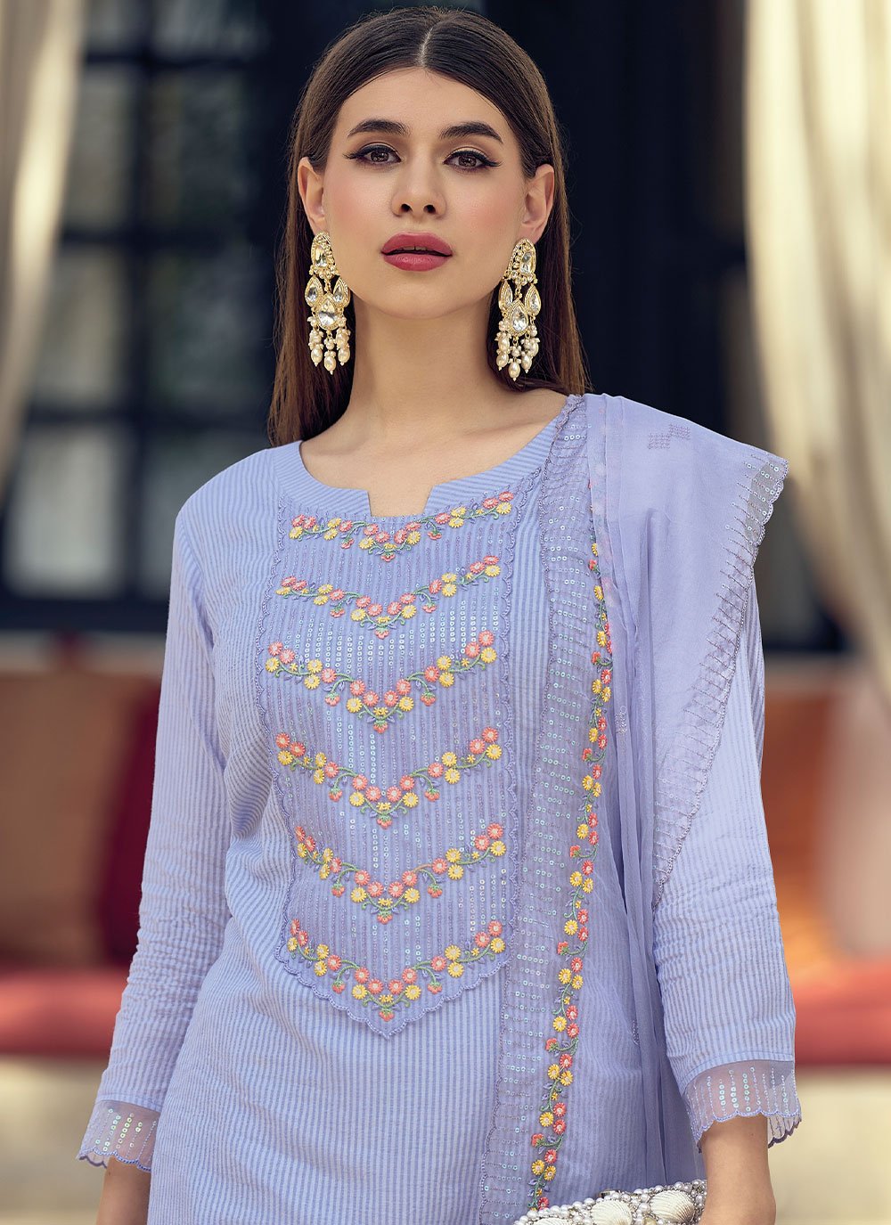 Pant Style Suit Cotton Aqua Blue Embroidered Salwar Kameez