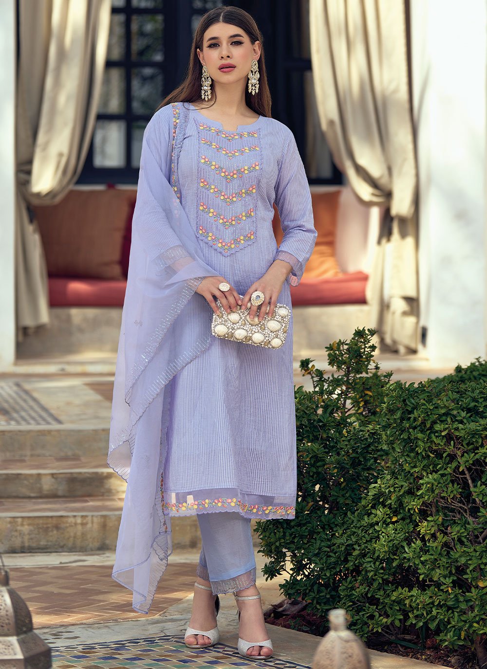 Pant Style Suit Cotton Aqua Blue Embroidered Salwar Kameez